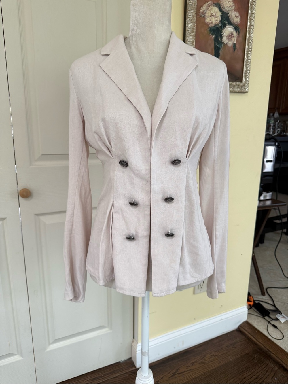 Free People vintage Blush Linen Double-Breasted Blazer Jacket
